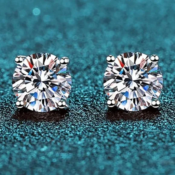 Certified 2ct. t.w. Moissanite Diamond 4 Prone Solitaire Stud Earrings NEW - Picture 1 of 16